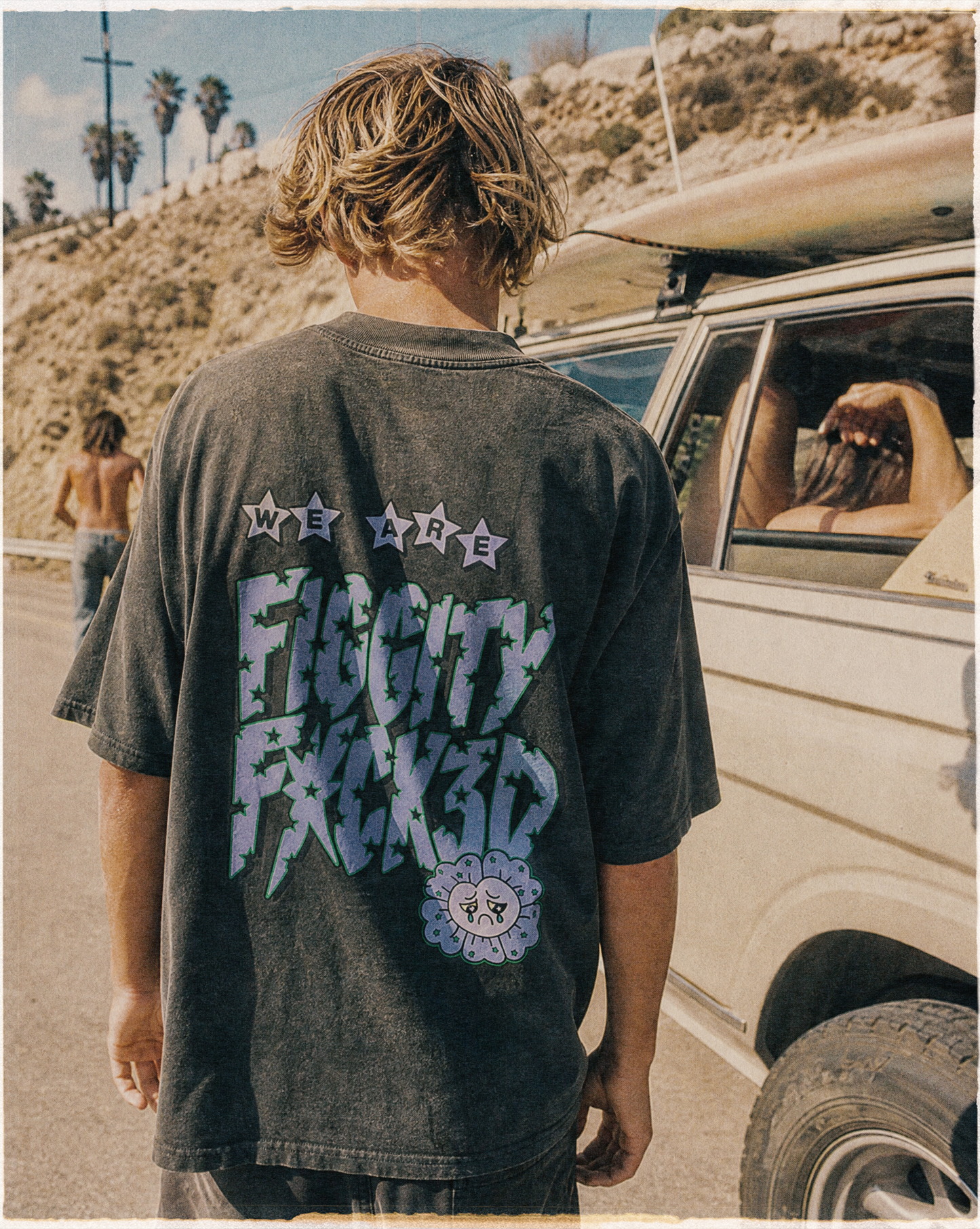 Figgity F*cked Blue T-Shirt Washed Charcoal