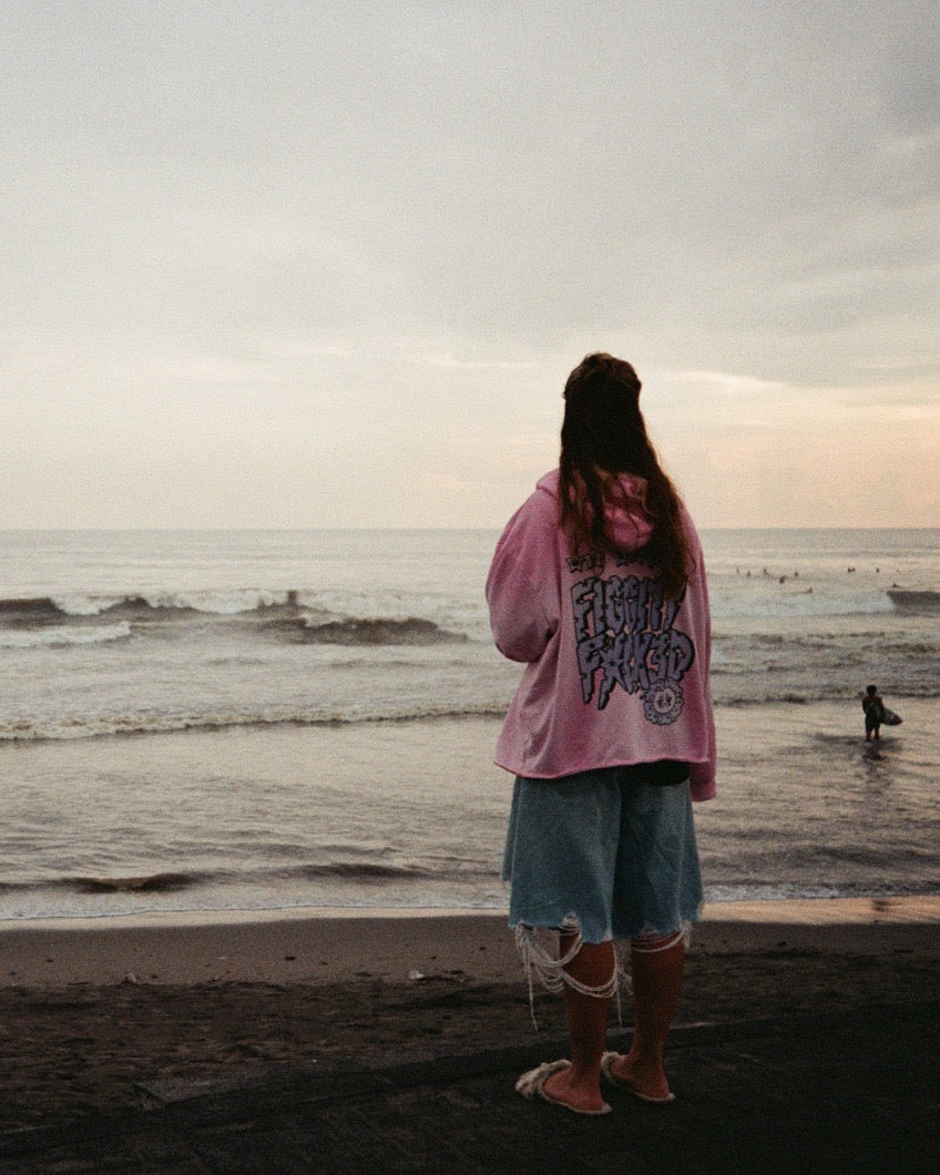 Figgity F*cked Blue Hoodie Washed Pink