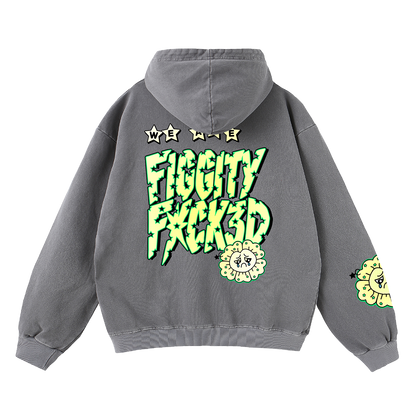 Figgity F*cked Yellow Hoodie Grey