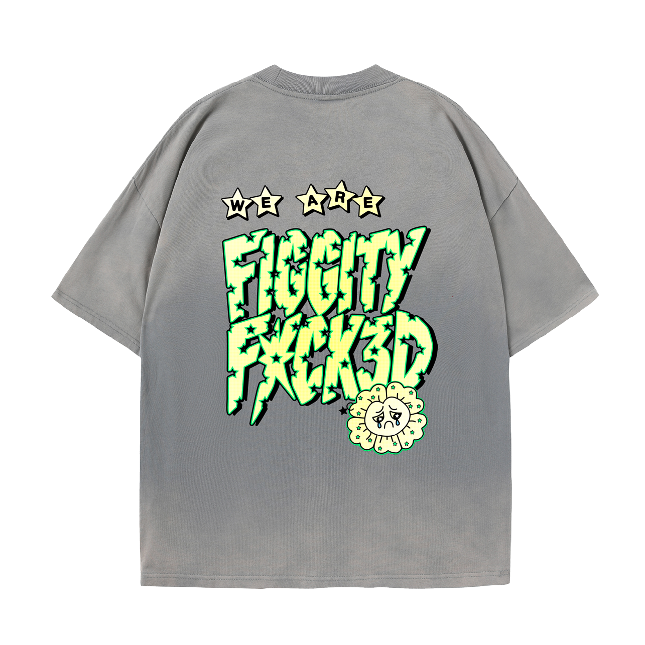 Figgity F*cked Yellow T-Shirt Washed Grey
