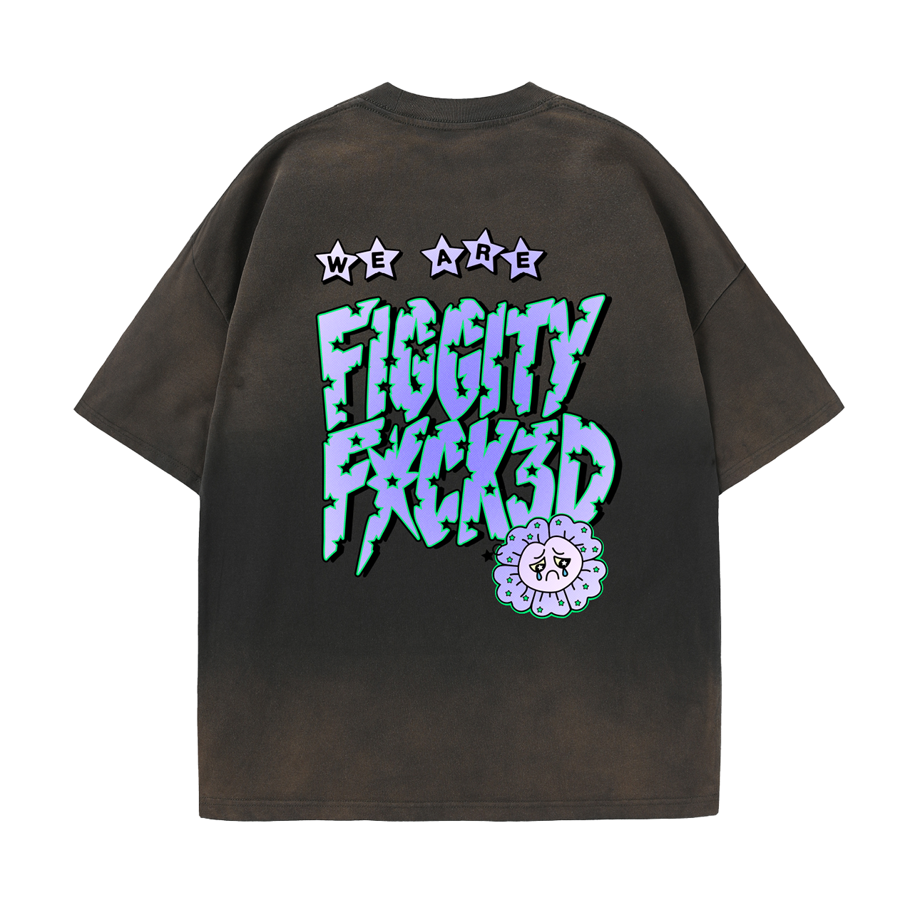 Figgity F*cked Blue T-Shirt Washed Stone Brown