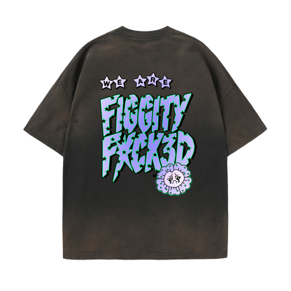 Figgity F*cked Blue T-Shirt Washed Stone Brown